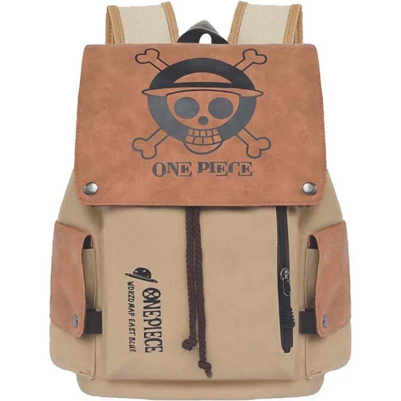 

One Piece Anime Cartoon Backpack Straw Hat Pirates Canvas Backpack, Laptop Backpack, Printed Flap Backpack