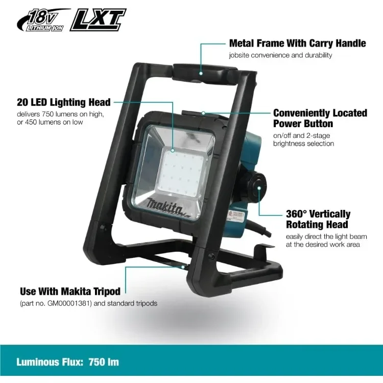 DML805 18V LXT Lithium-Ion Cordless/Corded 20 L.E.D. Flood Light, Only