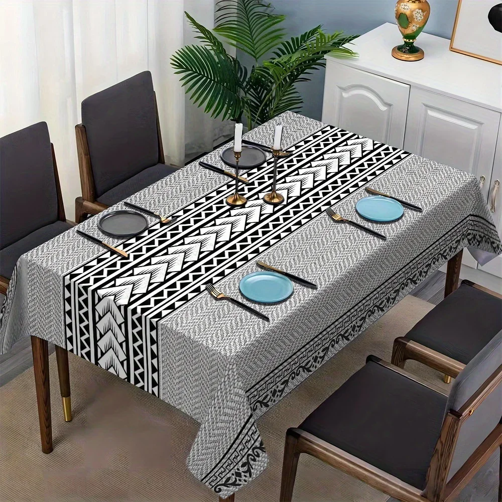 Waterproof Tablecloth Runner for Dining Table Grey Geometric Pattern Kitchen Decor Spill Proof Table Cover