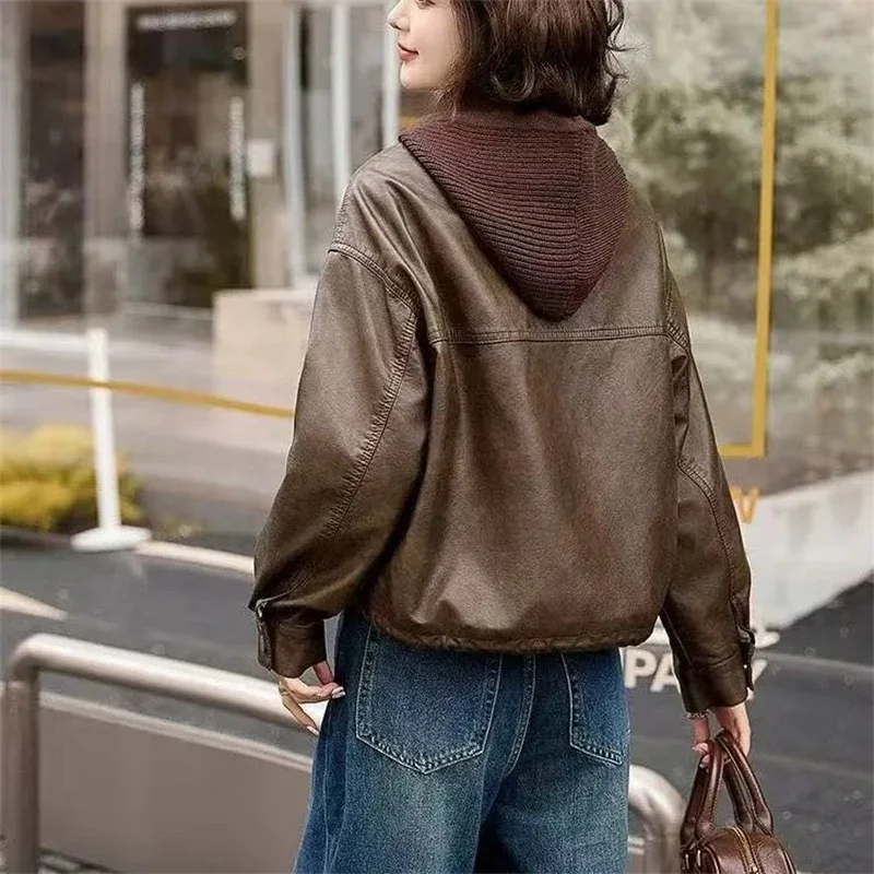 Chaqueta de piel sintética a la moda para mujer, abrigo corto de lana grueso desmontable con capucha, prendas de vestir exteriores, Tops sueltos, chaquetas de calle