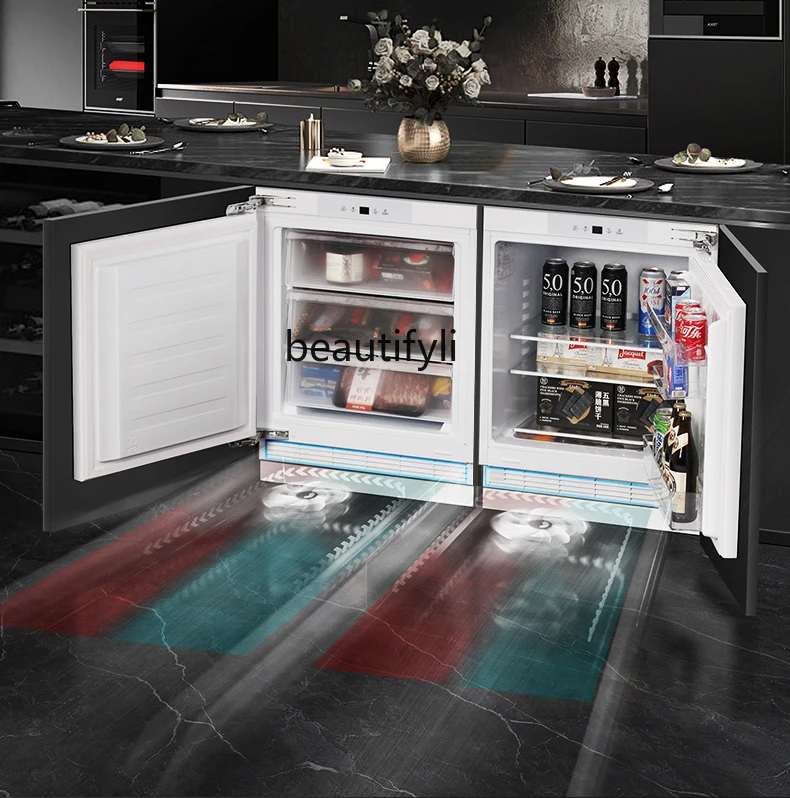 Полностью встроенный холодильник под столешницей, скрытый шкаф, горизонтальная морозильная камера, охлаждаемая и замороженная короткая