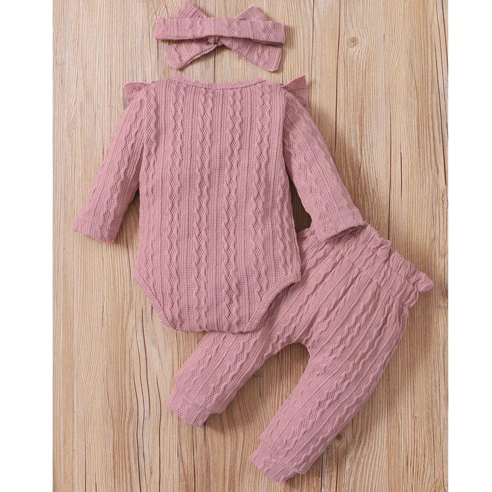 New Baby Girl Clothes Set Autumn Winter Toddler Girls Clothes Bow Pink Long Sleeve Romper + Pants Infant Fashion Baby Outfit