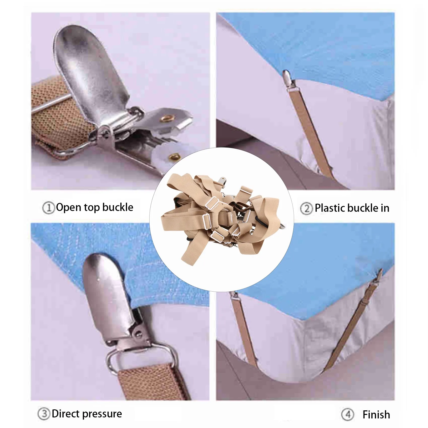 VEHO-Bed Sheet Holder Straps Adjustable Elastic Band Fitted Bed Sheet Holder Fasteners Suspenders Clip For Full Size Mattress
