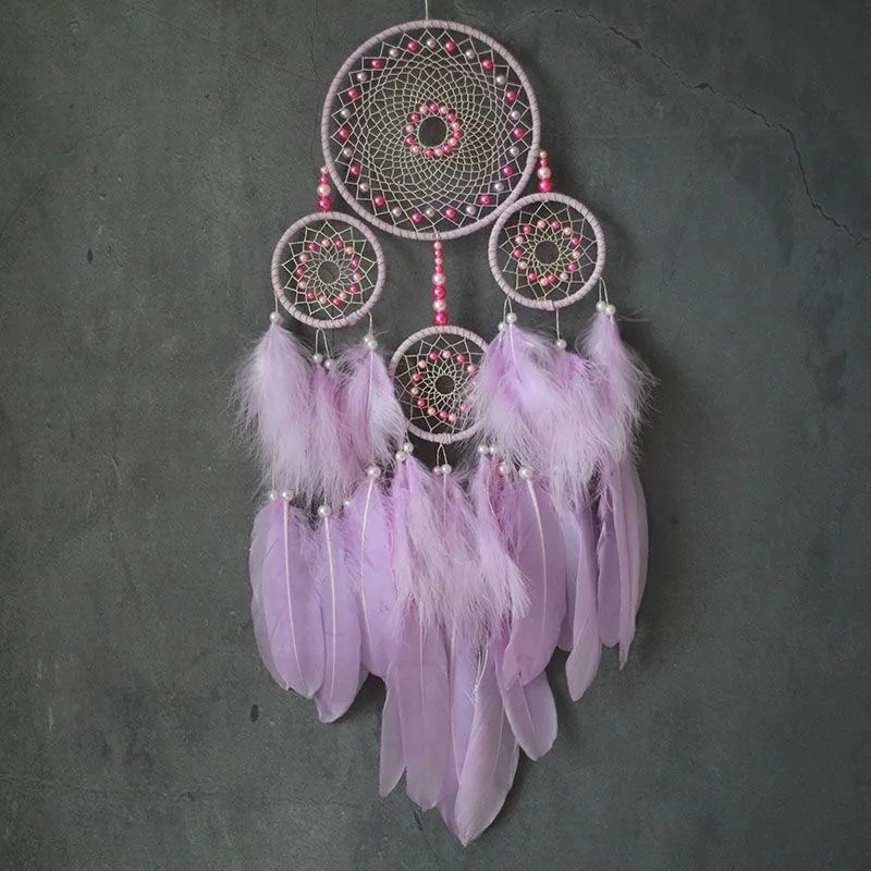 Multi‑ring Handmade Dreamcatcher Colorful Feather Beaded Wall Hanging Boho Home Decor Ornament for Bedroom Dorm Party Decoration