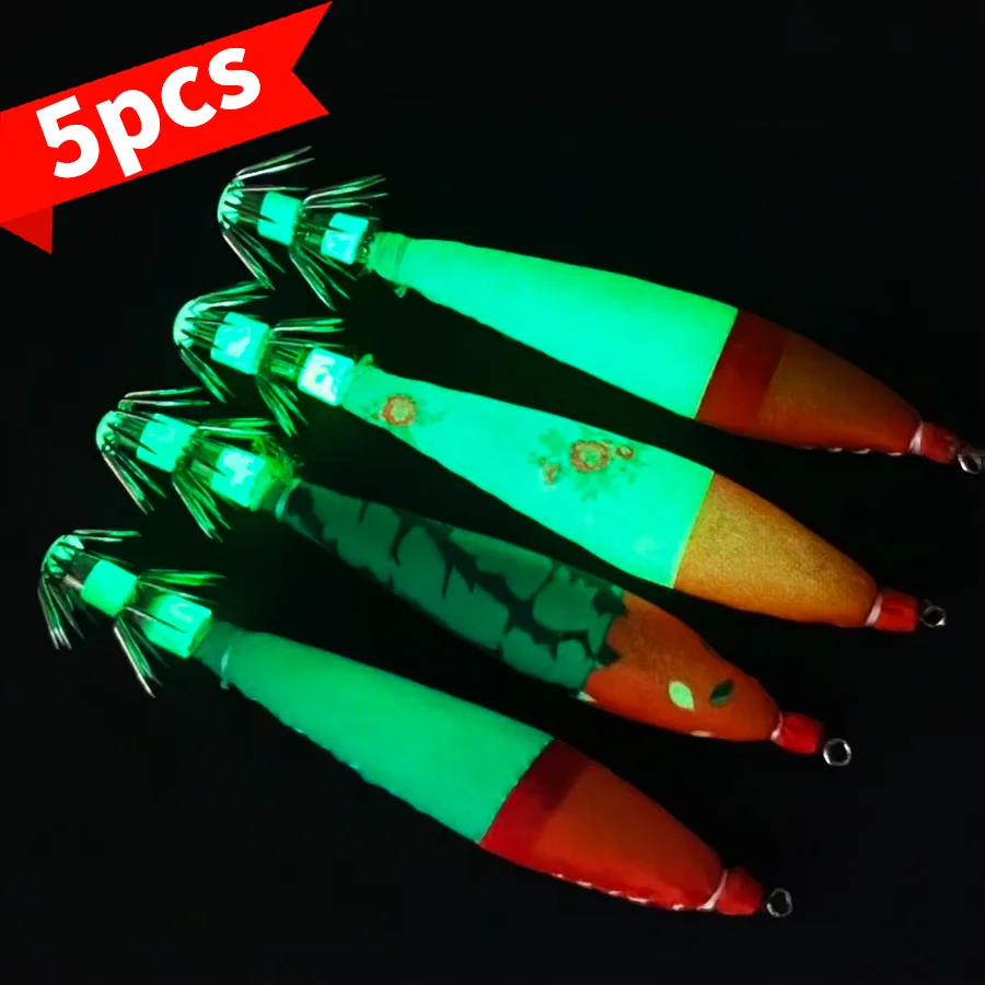 5 قطعة الصيد إغراء مضيئة الذيل البلاستيك خطاف صيد على شكل سمكة هوك المياه المالحة الطعم الصيد إغراء معالجة ل الأخطبوط الحبار الصيد