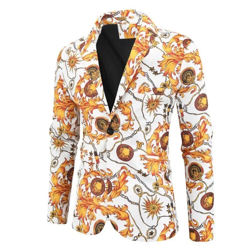 

T286Ethnic style printed suit Amazon men's casual single suit jacket