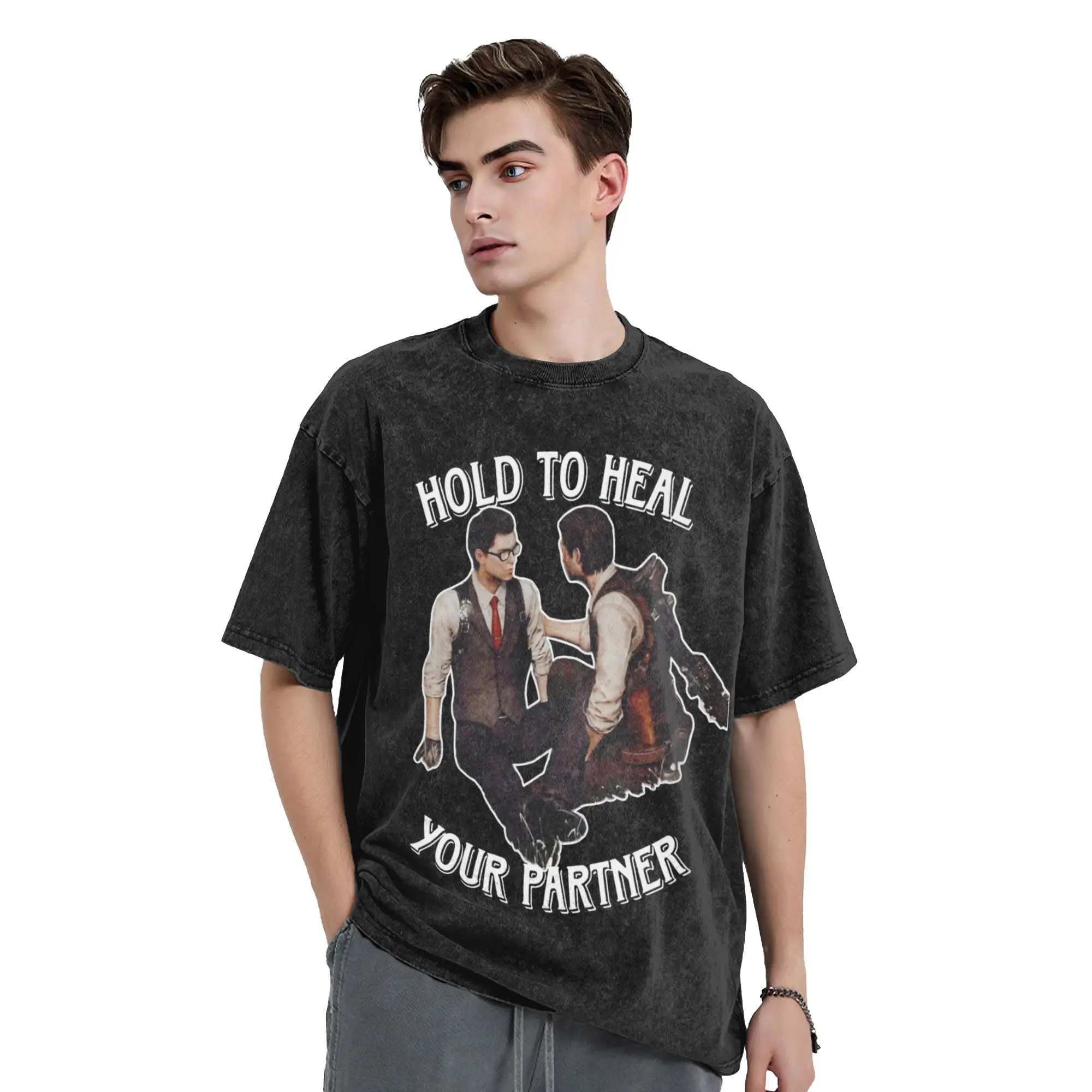 Joseb Hold to heal your partner The Evil Within T Shirts Hip Hop Washed Cotton T-Shirts Vintage for Men Women Streetwear Tees
