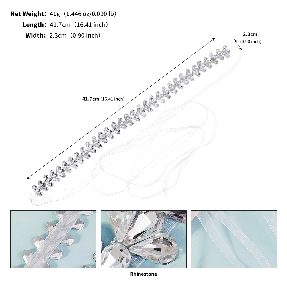 Silver Rhinestone Adhesive Waist Belt Sparkling Rhinestone Bridal Simple Wedding Belt For Women Party Dress Sash