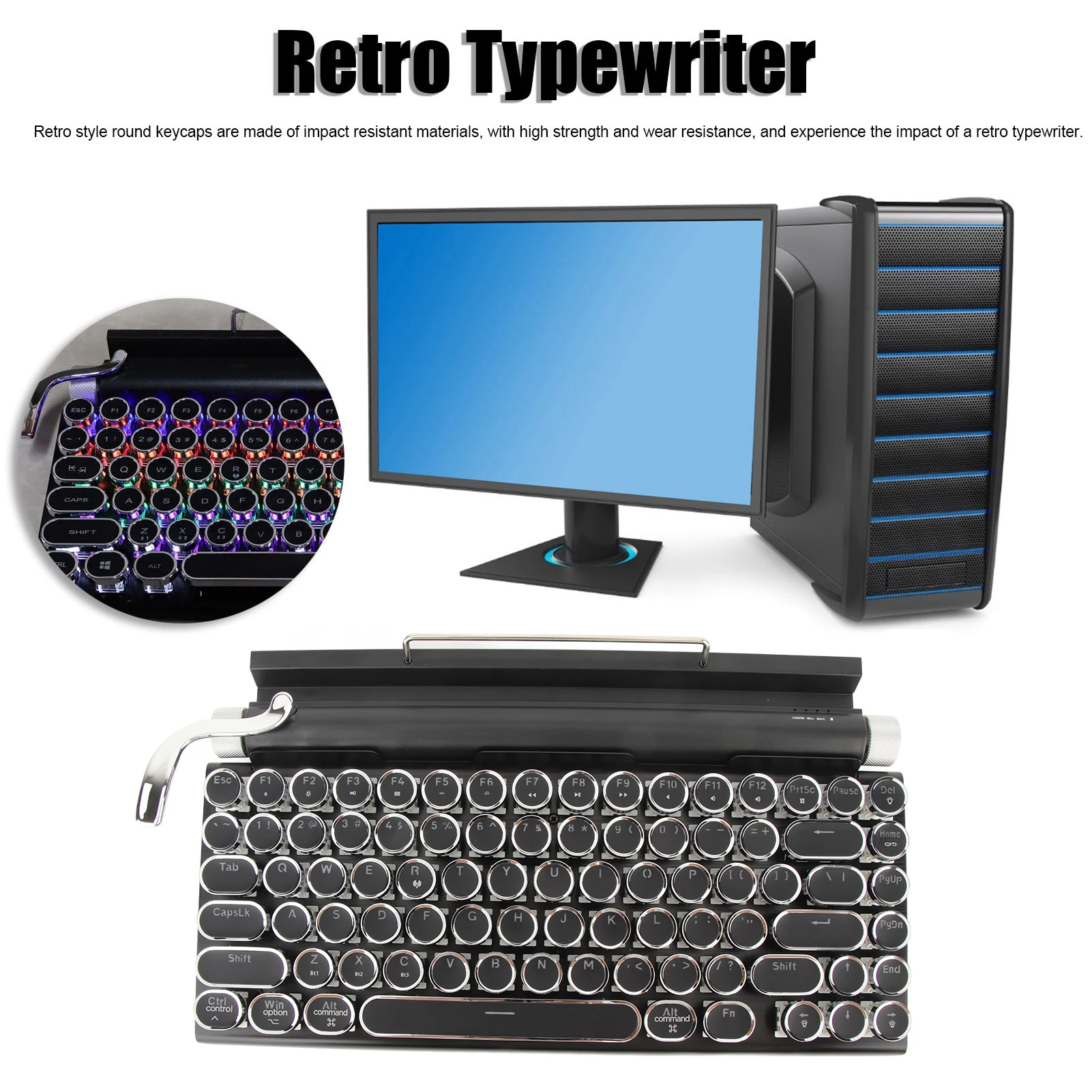 

Mechanical Keyboard Retro Typewriter Keyboard 83 Keys High Strength Detachable Punk Keycap Brushed Panel Typewriter Keyboard