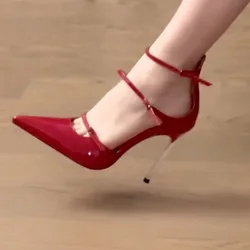 Women's Thin Toe Sandals Spring New Pointed Head Shallow Mouth Metal Buckle Anti-slip Wear-resistant High Heels