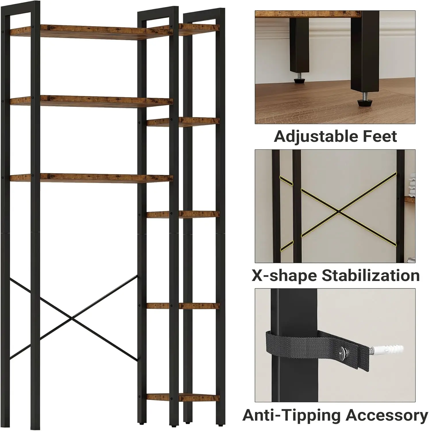 IRONCK فوق تخزين المرحاض مع رف 8 طبقات، مساحة تنظيم الحمام قائمة بذاتها، رف مفتوح للتخزين الشامل #5
