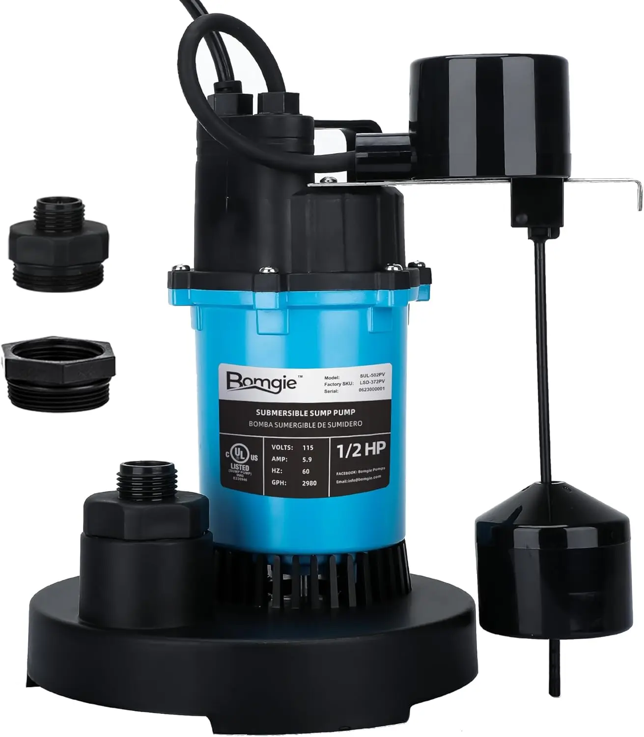

1/2HP Submersible Sump Pump, 2980GPH, Auto Float Switch for Clean/Dirty Water, Max Head 28FT