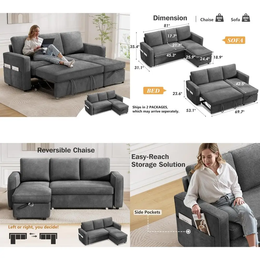 

L-образный секционный диван-кровать с выдвижной кроватью и двусторонним хранилищем — удобный диван для гостей