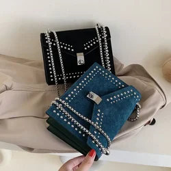Peeling skórzany marka projektant ramię proste torby damski łańcuszek nit luksusowa torba Crossbody kobieta moda małe torebki
