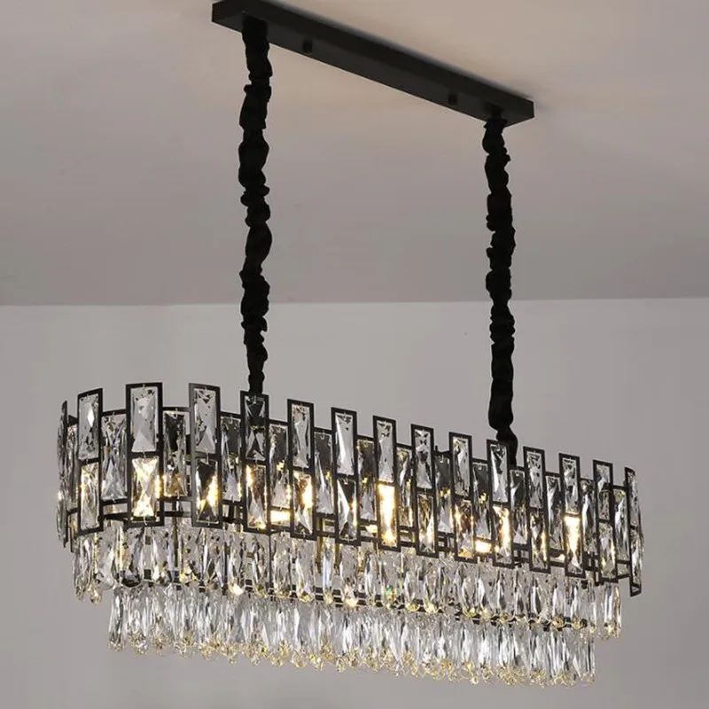 Shine Crystal Chandelier for Living Room 2020 Modern Rectangle Kitchen island indoor Lighting led Chandeliers Black Metal Lights