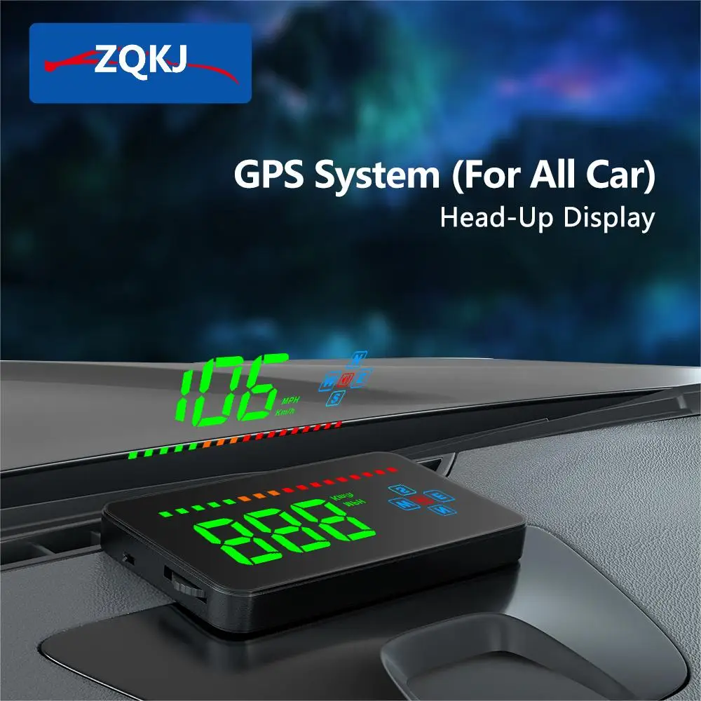 

ZQKJ A2 GPS HUD Smart Head Up Display Gauges Digital Speedometer Windshield Projector Auto Alarm Reminder km/h