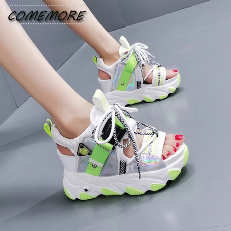 Sports Sandals Women\'s 2024 Summer Platform Chunky Open Toe Mixed Color Round Head Lace Up Beach Roman Shoes Designer Sandals PU