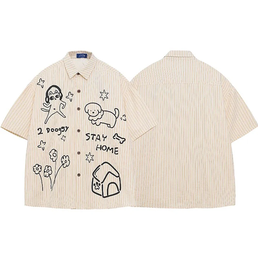 

2026 Summer New Men's Y2K Graphic Short-Sleeve Shirt American Retro Fashion Trendy High Street Loose Casual Breathable Men's Top