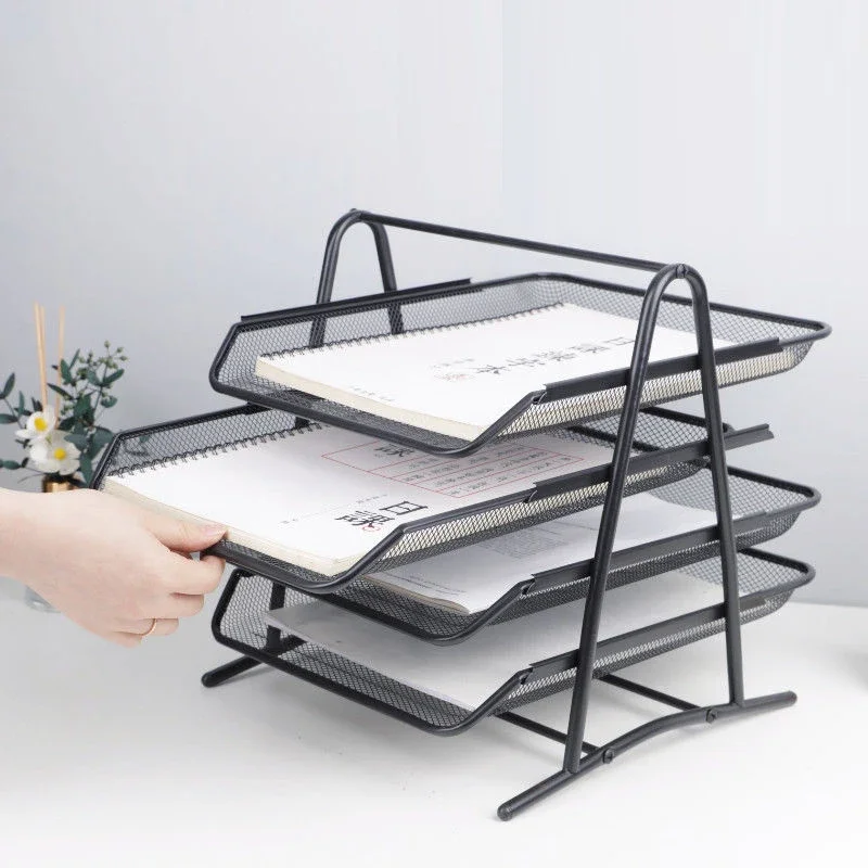 New File Tray Desktop Organizer Anti-Rust 3-4 Layers Metal Wide Entry Desk File Document Letter Organizer Tray Storage Rack