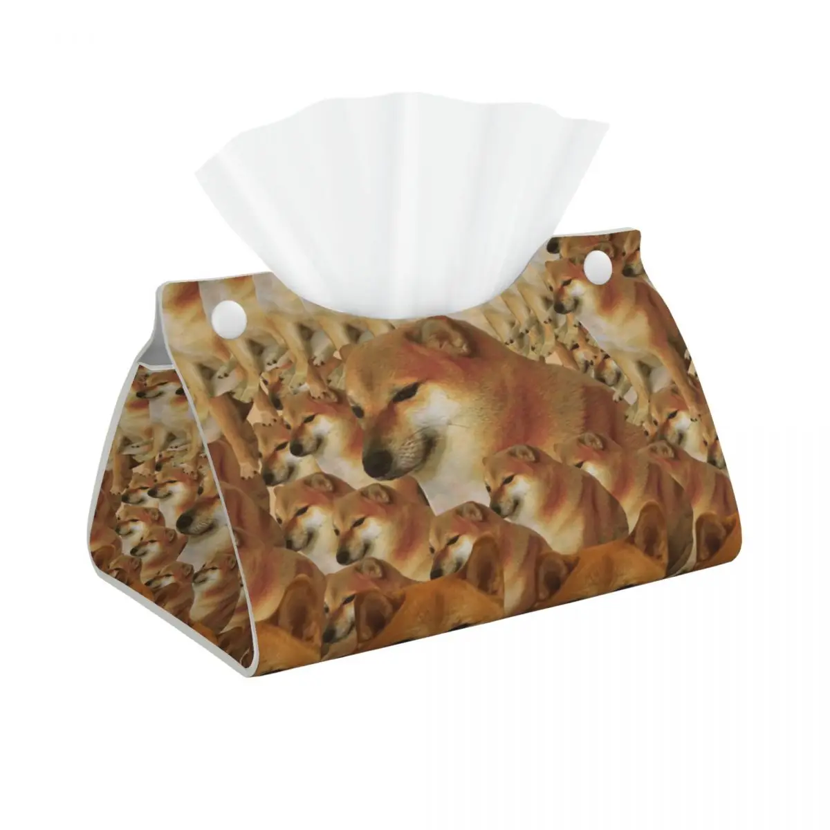 Custom Cheems Shiba Inu Doge Meme Tissue Box Cover PU Leather Rectangular Facial Tissue Box Holder for Bathroom Toilet