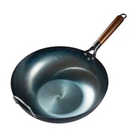 Traditional Chinese Flat Bottom Wok Pan, Electric Induction Cooktops, Stir Fry Pans, Blue Iron Cookware, 13.5\