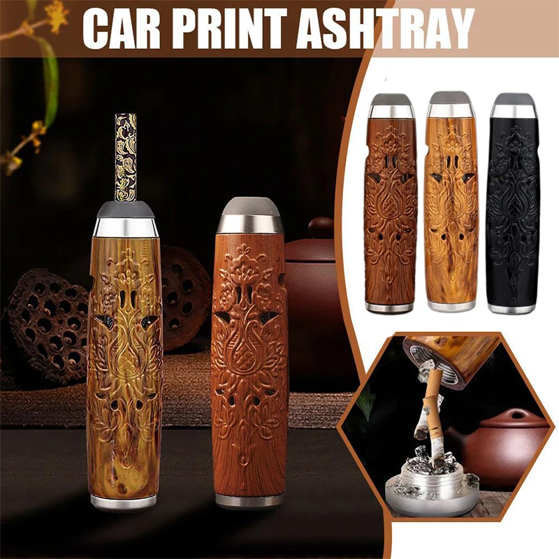 Portable Fireproof Cigarette Holder Wood Grain Relief Style Ashtray for Car Tobacco Ash Cup Smoking Filter Accessories