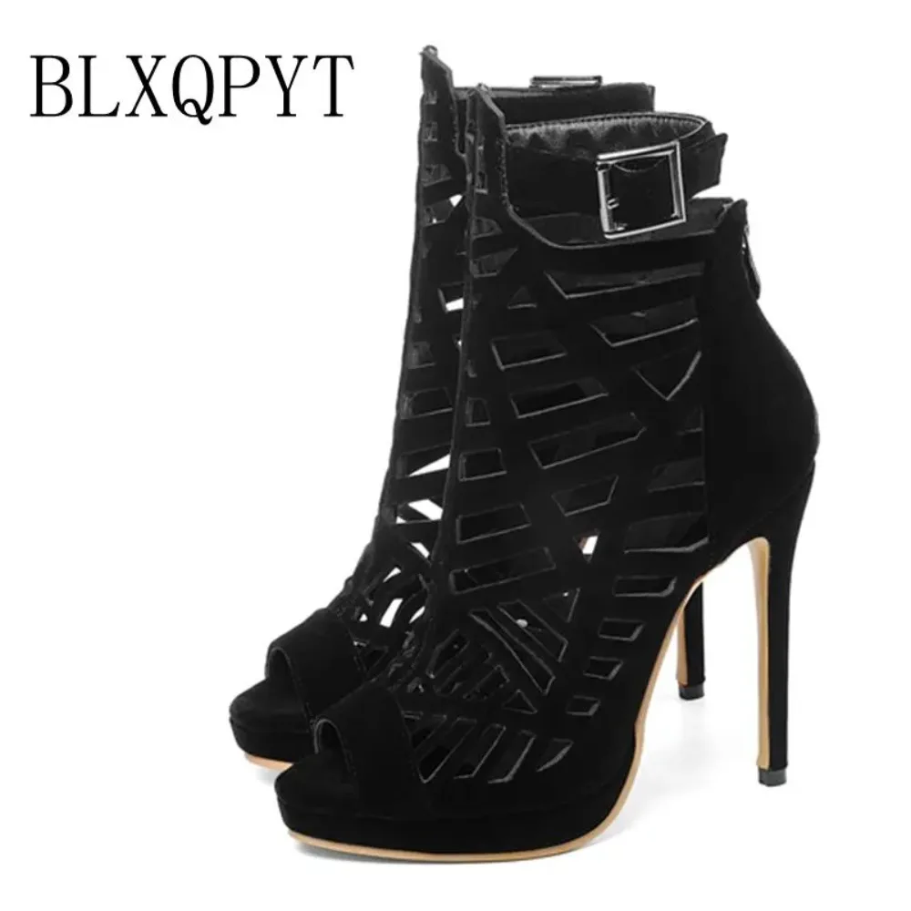 BLXQPY Super Big Size 28-52 High Heels Sandals Women Sexy Fashion Peep Toe Back Zip Summer Style Platform Sandals 19-155