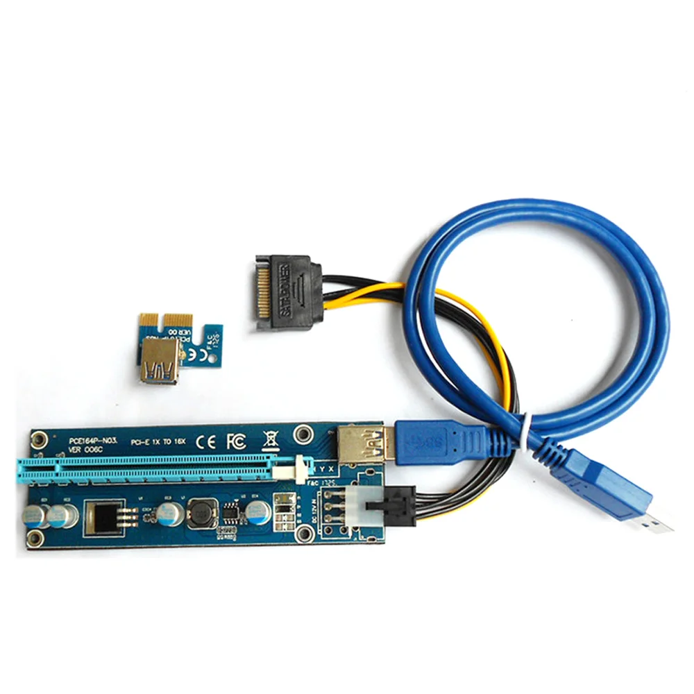 

2 шт., Райзер-карта VER006C PCI-E, 1X до 16X, 60 см, USB 3,0, кабель SATA на 6 контактов, шнур питания для майнинга графического процессора