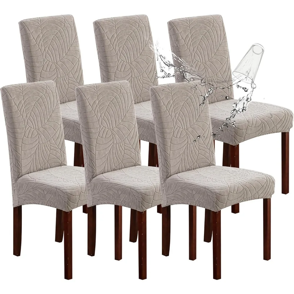 

6 Pack Stretch Jacquard Waterproof Dining Chair Covers, Removable and Washable Protection for Dining Room Chairs