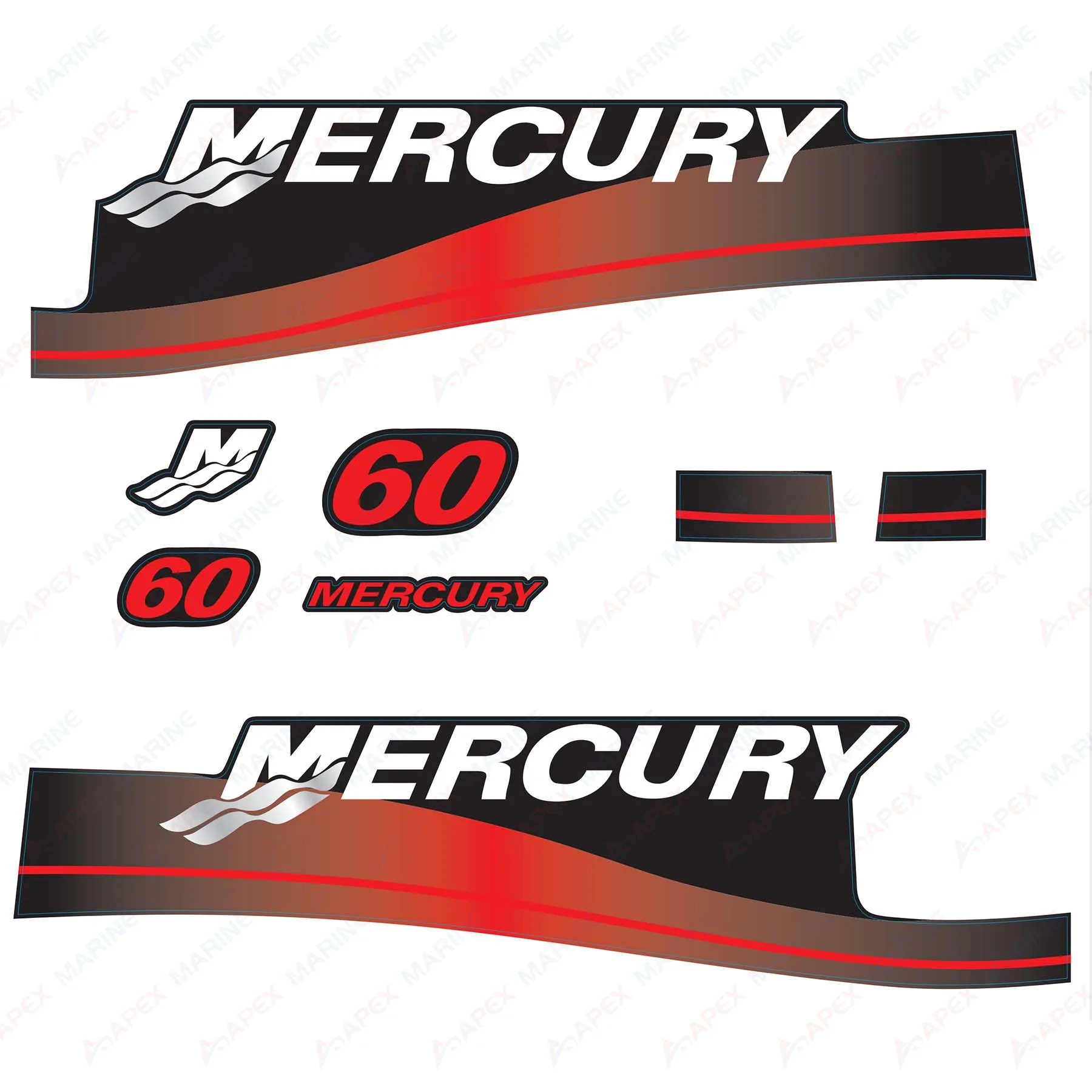 

Decals for Mercury 60 HP Two Stroke Outboard Engine Red Decal Kit Sticker Set Reproduction 60 hp 2-Stroke