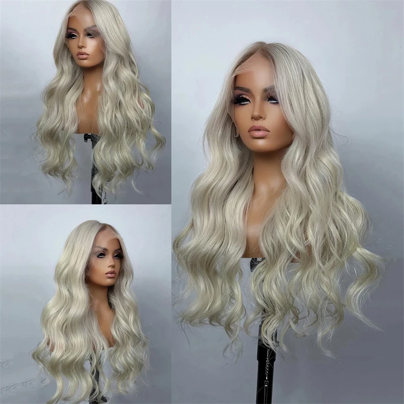 Brazilian Remy Hair Lace Wigs Ombre Ash Blonde Human Hair Wig 13x4 HD Lace Frontal Wig Platinum Body Wave  22 Inch Part Lace Wig