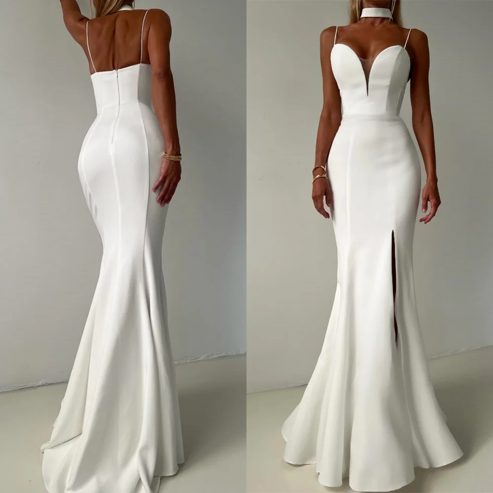 

Customized Mermaid White Jersey Evening Dress Exquisite Strapless Sleeveless Celebrity Gowns High Quality Special Occasion Gowns