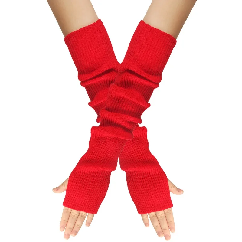 Wool Gloves Women\'s Warm Solid Color Acrylic Lengthened Arm Sleeves Long Sleeves with Fingers Exposed Шерстяные Перчатки