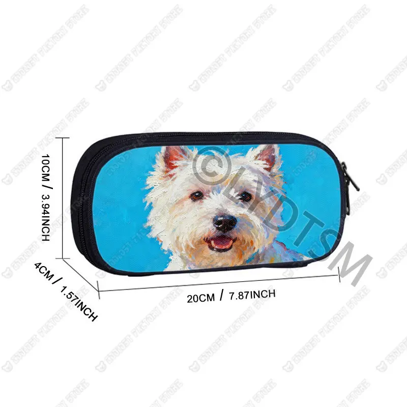 Oil Painting Animal Dog Pattern Cosmetic Case Golden Retrieve Shih Tzu Bichon Frise Puppy Pencil Bag Makeup Organizer Pencil Box