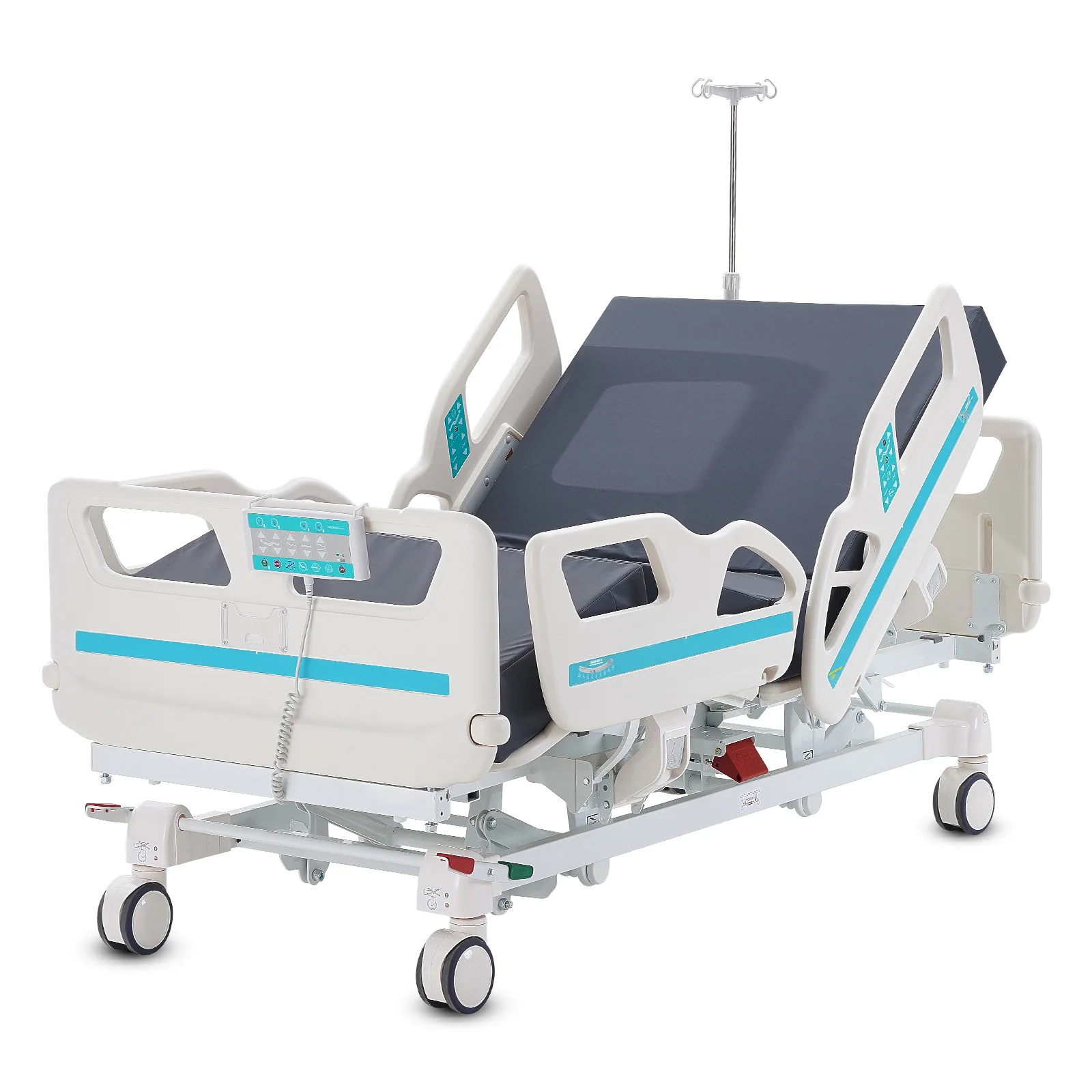 VEVOR Premium 5 Function Full Electric Hospital Bed, ICU Electric Medical Bed with Cardiac Chair Position,5-Inch Locking Casters