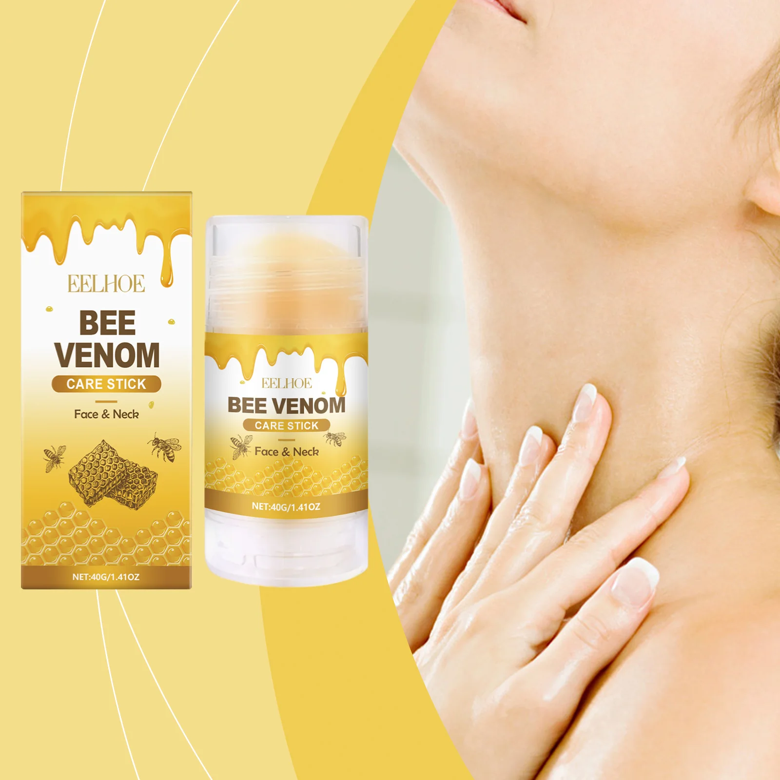 Bee-Venom Neck Care Stick Contains Collagen  Lift & Tighten Skin Lighten Neck Lines Double Chin Moisturizing Beauty Neck Cream