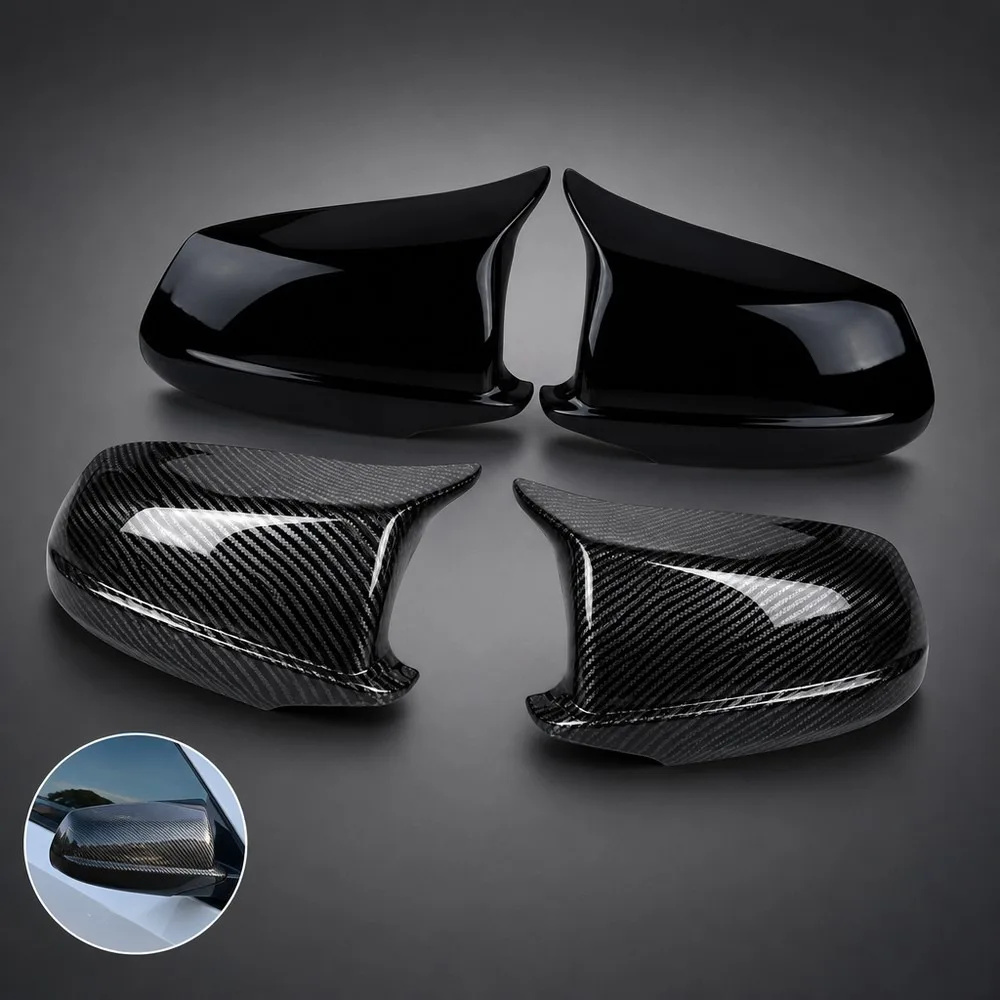 Carbon Fiber Pattern Rearview Mirror Shell Cover for 2011-2013 for BMW 5 Series F10 F11, Glossy Black Exterior Mirror Cap