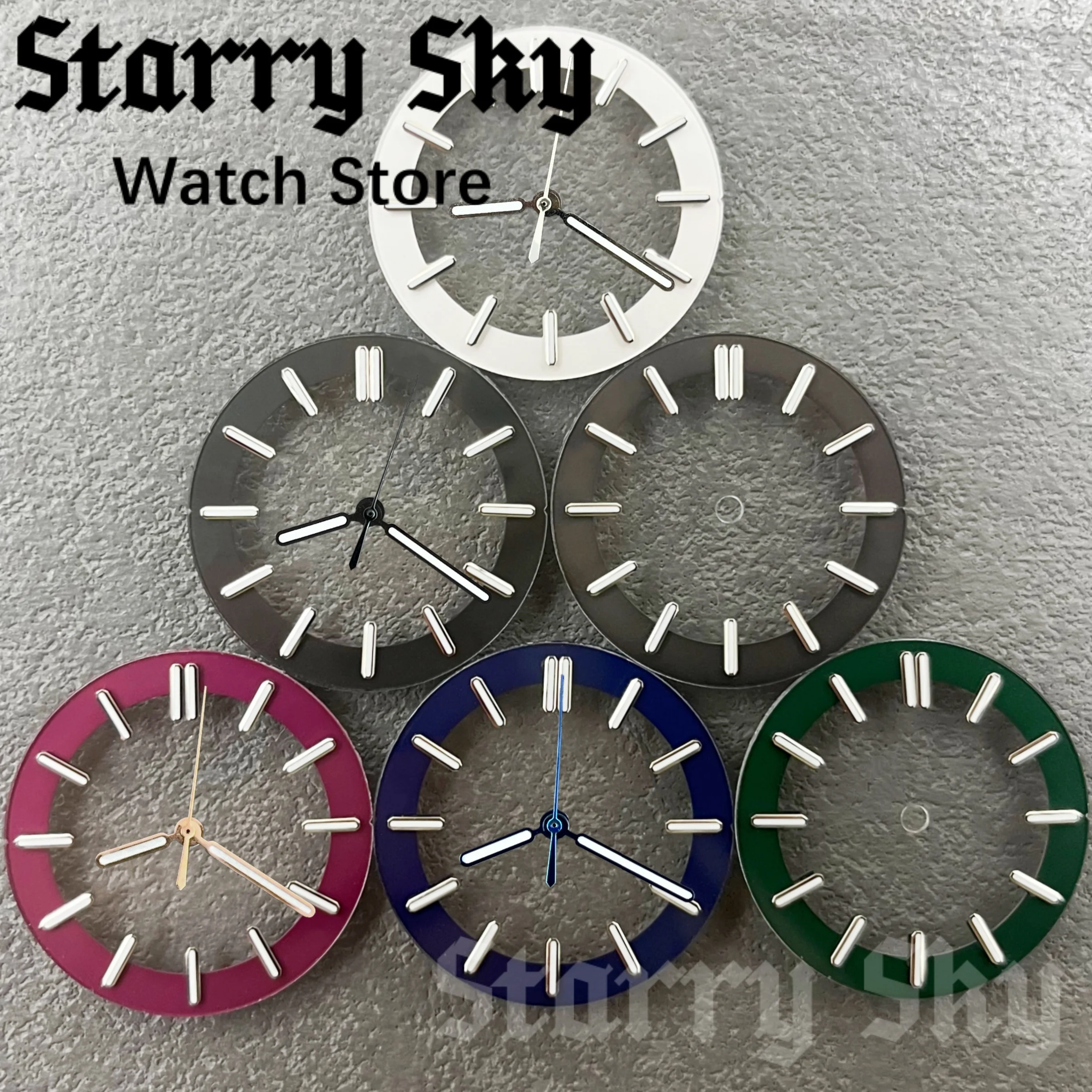 Starry Sky ​29mm Transparent Watch Dial Watch Hands Watch Parts With Green Luminous Fits For All Series Movement Watch Accessory
