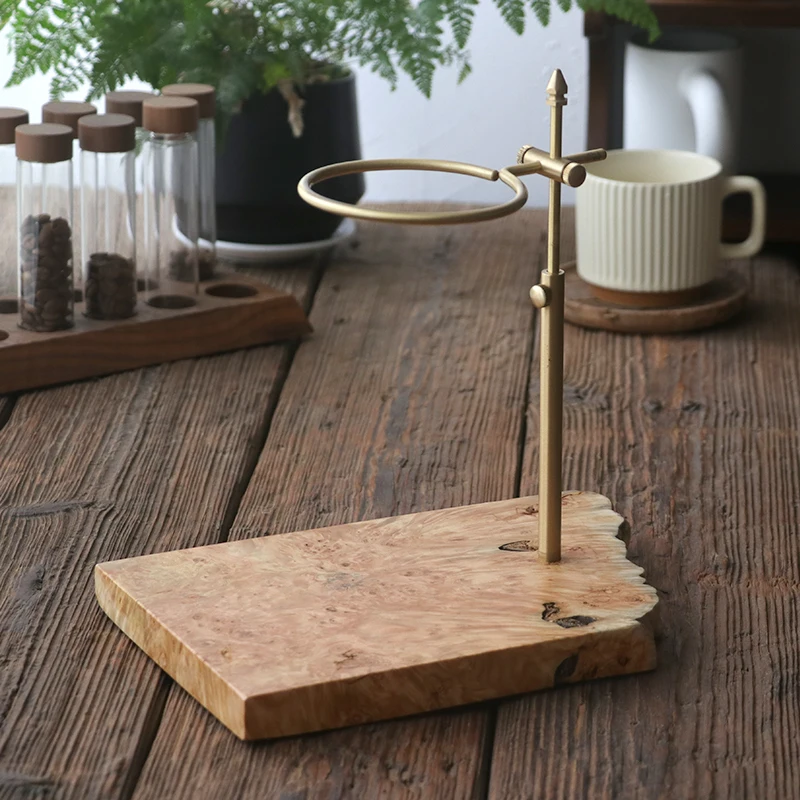 

Italian hand brewed coffee filter cup holder V60 filter cup retro solid wood brass bracket adjustable drip filter bracket