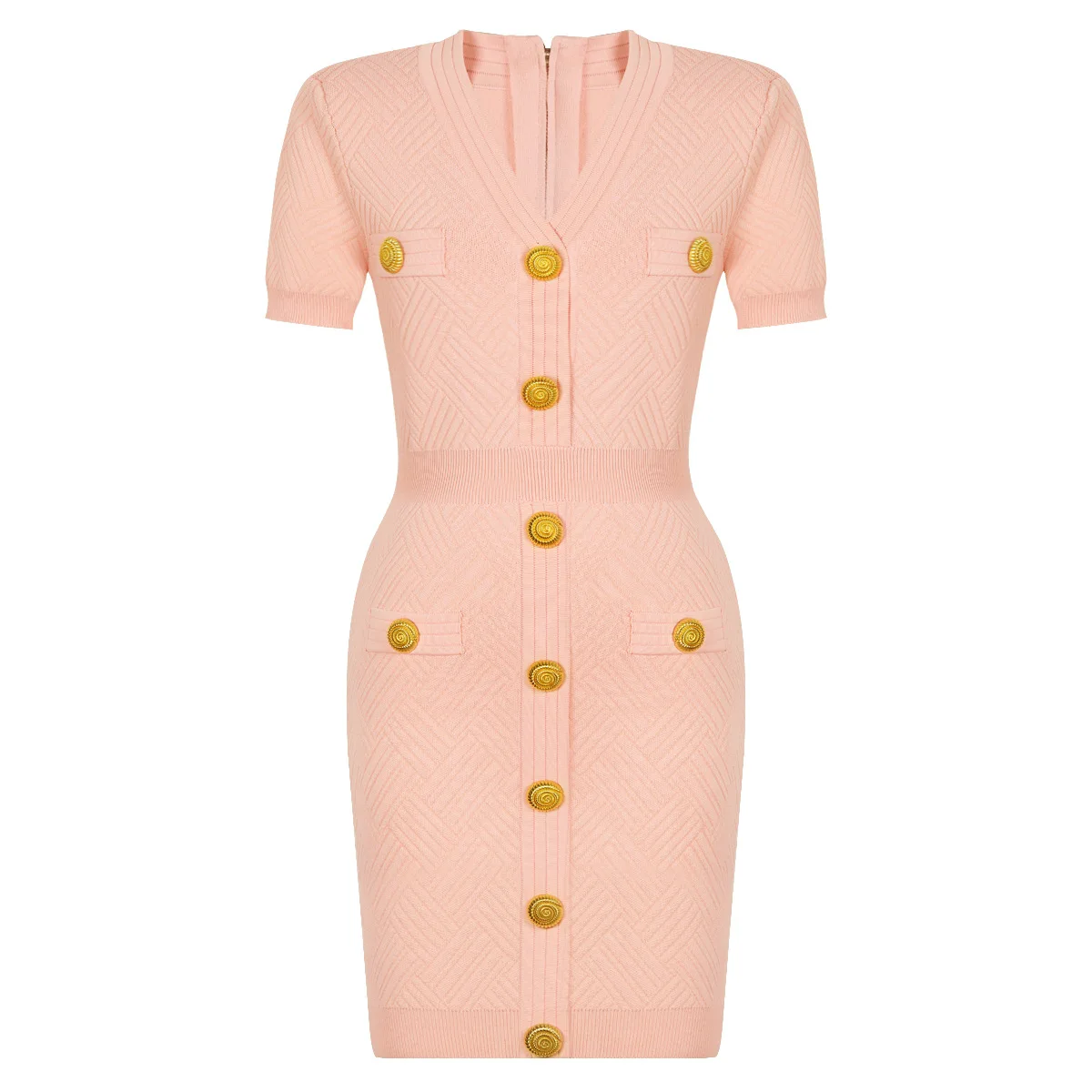 ZJYT Nuovo 2025 Abito maglione lavorato a maglia con scollo a V da donna Manica corta Bottoni Casual Aderente Abito estivo nero Elegante tubino per le feste