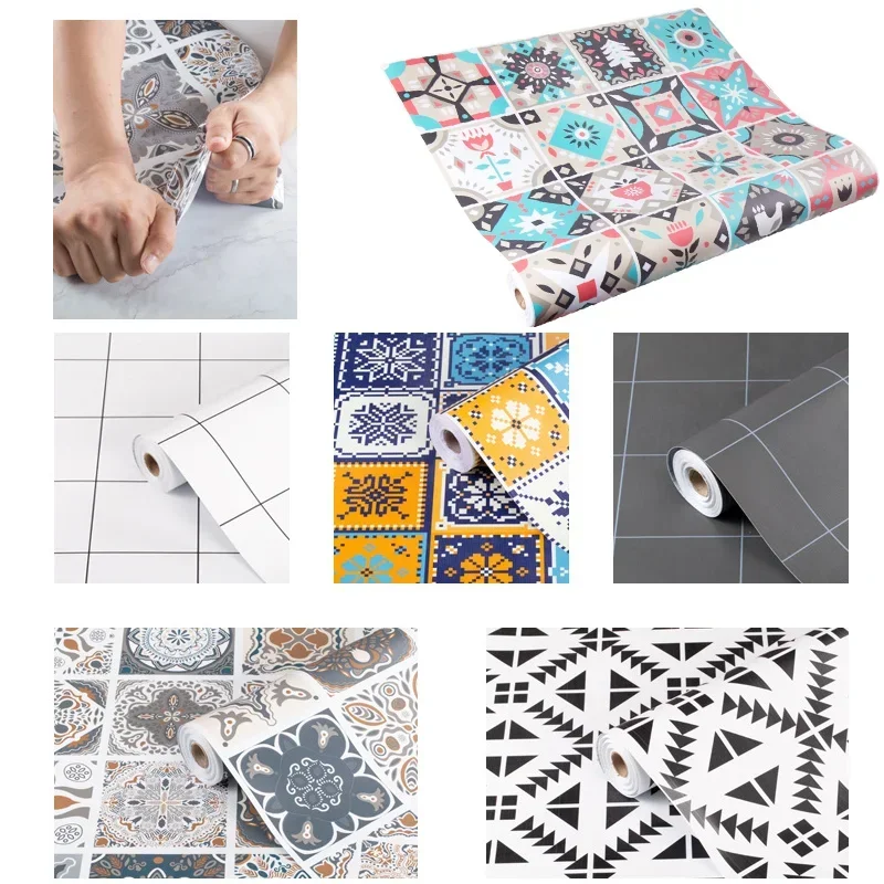 Waterproof Vinyl Floor Stickers PVC Thicken Self Adhesive Wear-resistant Oil-proof Wall Stickers for Kitchen Bathroom Home Decor