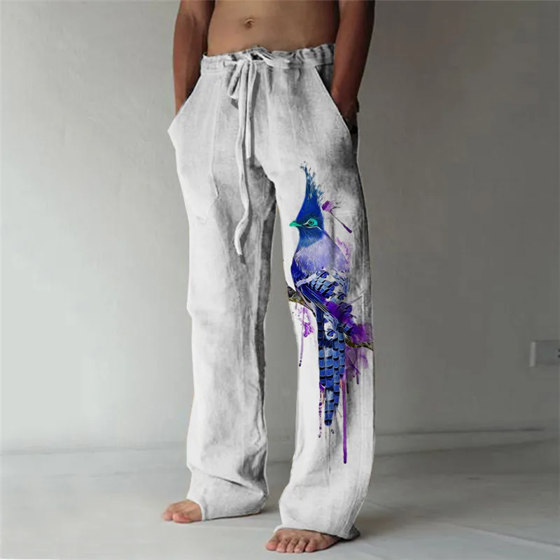 European and American cross-border spring and autumn new men\'s casual pants 3D digital printing seagrass all-match straight pant