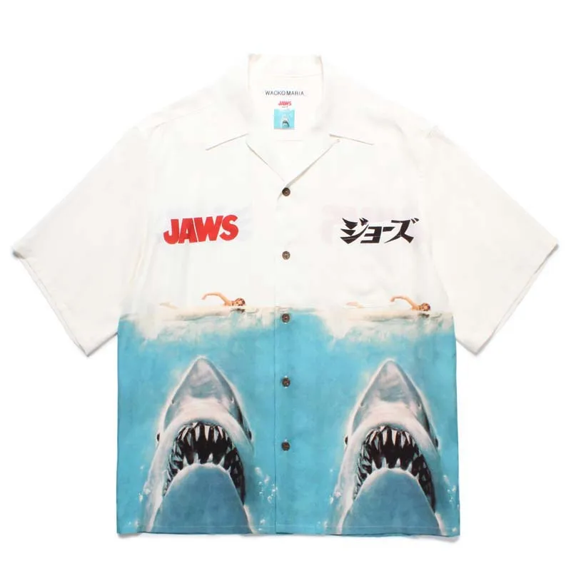 Camisa Wacko Maria de Moda Urbana Clásica 26SS, Mangas Cortas, Alta Calidad 1:1, Estampado de Tiburón, Estilo Hawaiano, con Botones
