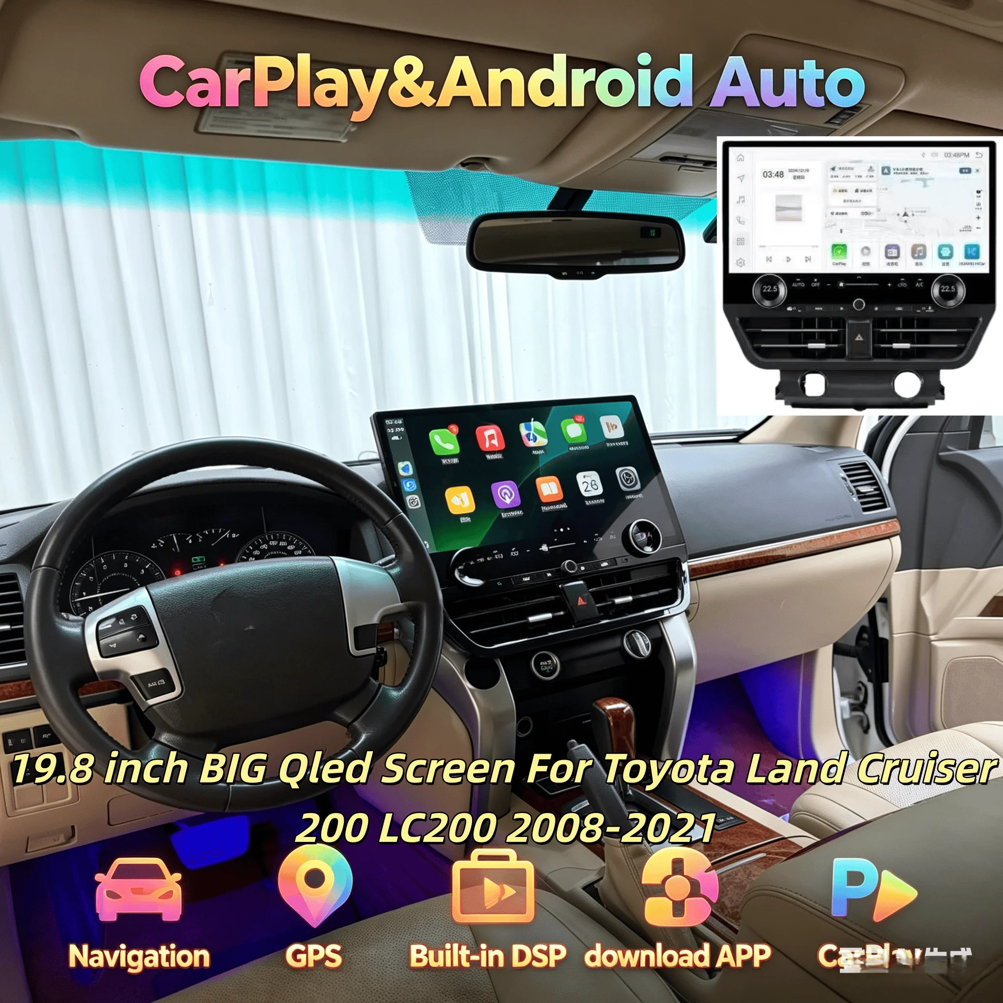 

H Android Auto Player For Toyota Land Cruiser 200 LC200 2008-2021 CarPlay Accessories Bluetooth 5.0 GPS Navi Radio Navigation