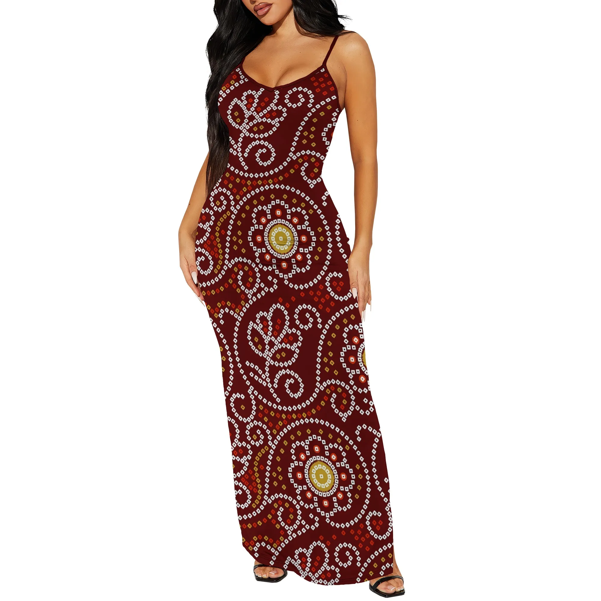 Nupusa Robe à carreaux imprimé floral pour femme Taille régulière Robe longue d'été décontractée à bretelles spaghetti