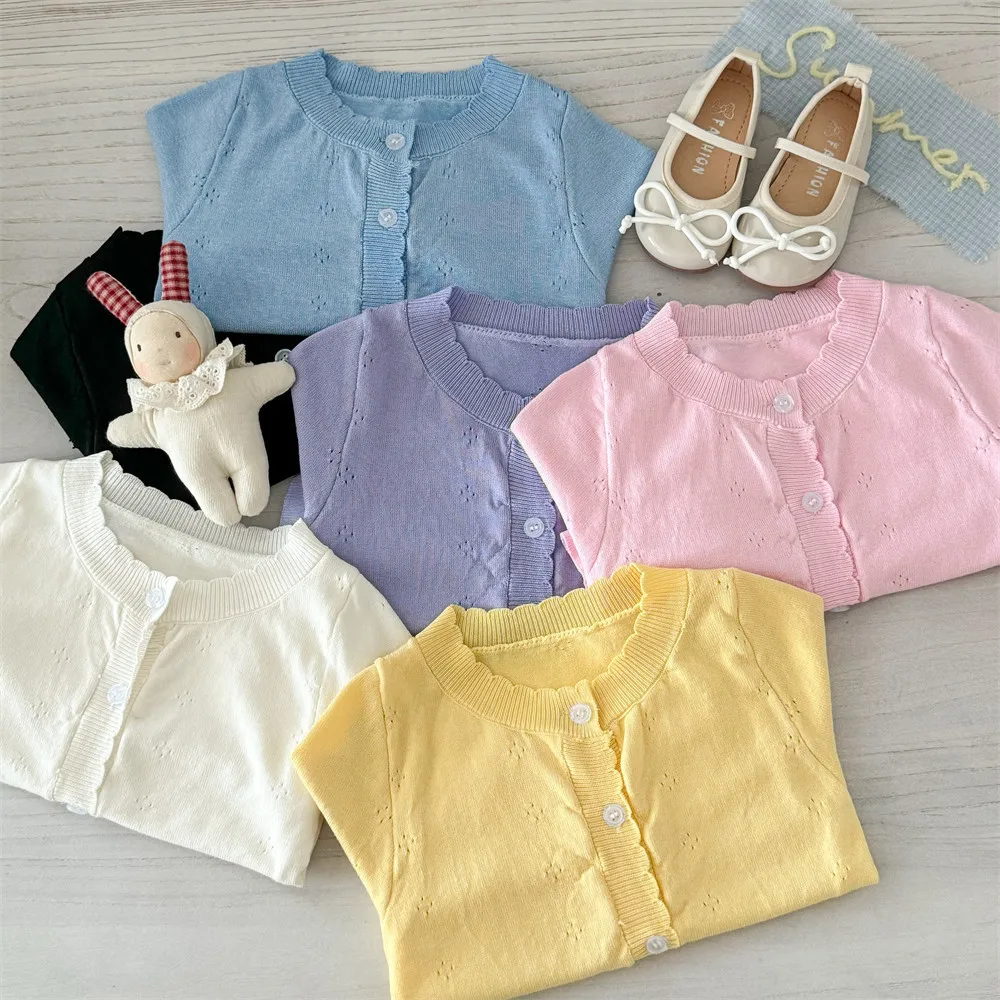 Female Treasure Outer Wear Thin Girls' Air Conditioning Small Jacket Girls' Baby Knitted Sweater Cardigan Children's Sunscreen