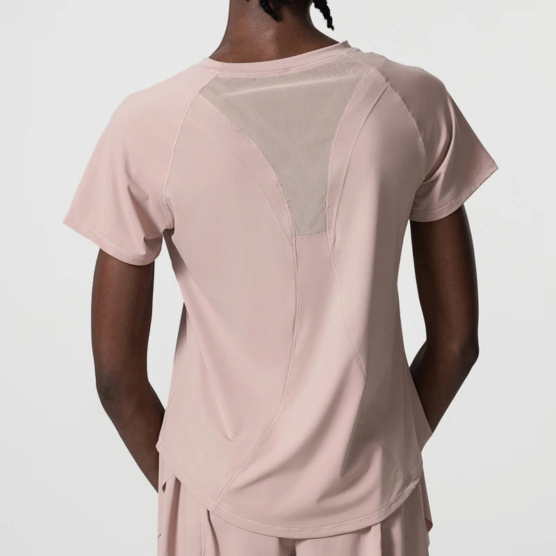 Camiseta de manga corta de Yoga para mujer, Top de cuello redondo para gimnasio y correr, Camiseta holgada transpirable de secado rápido, ropa