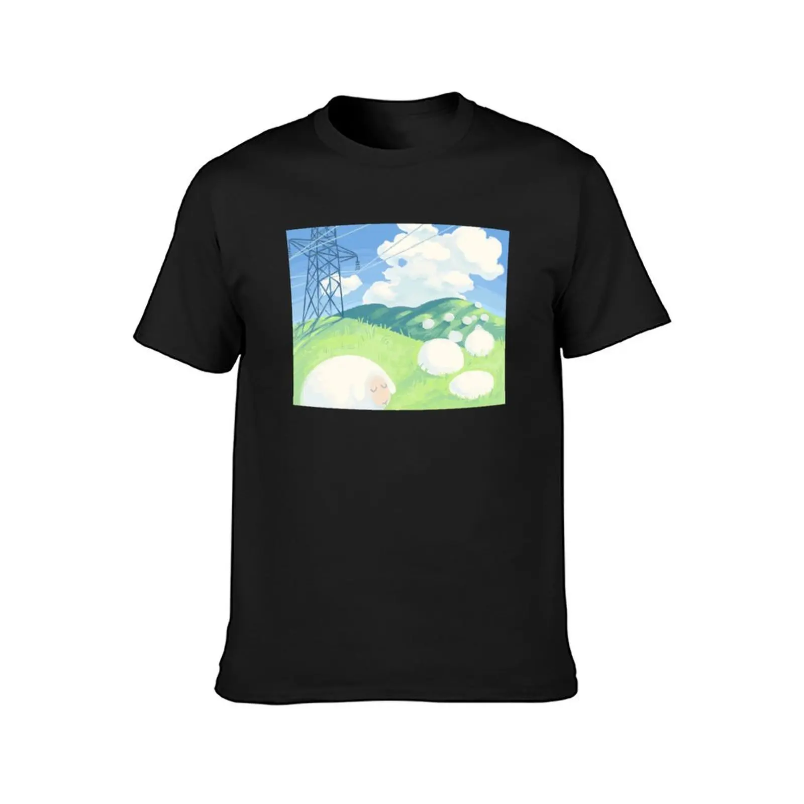 a flock of sheep on a grassy field T-Shirt blacks anime customs design your own mens big and tall t shirts