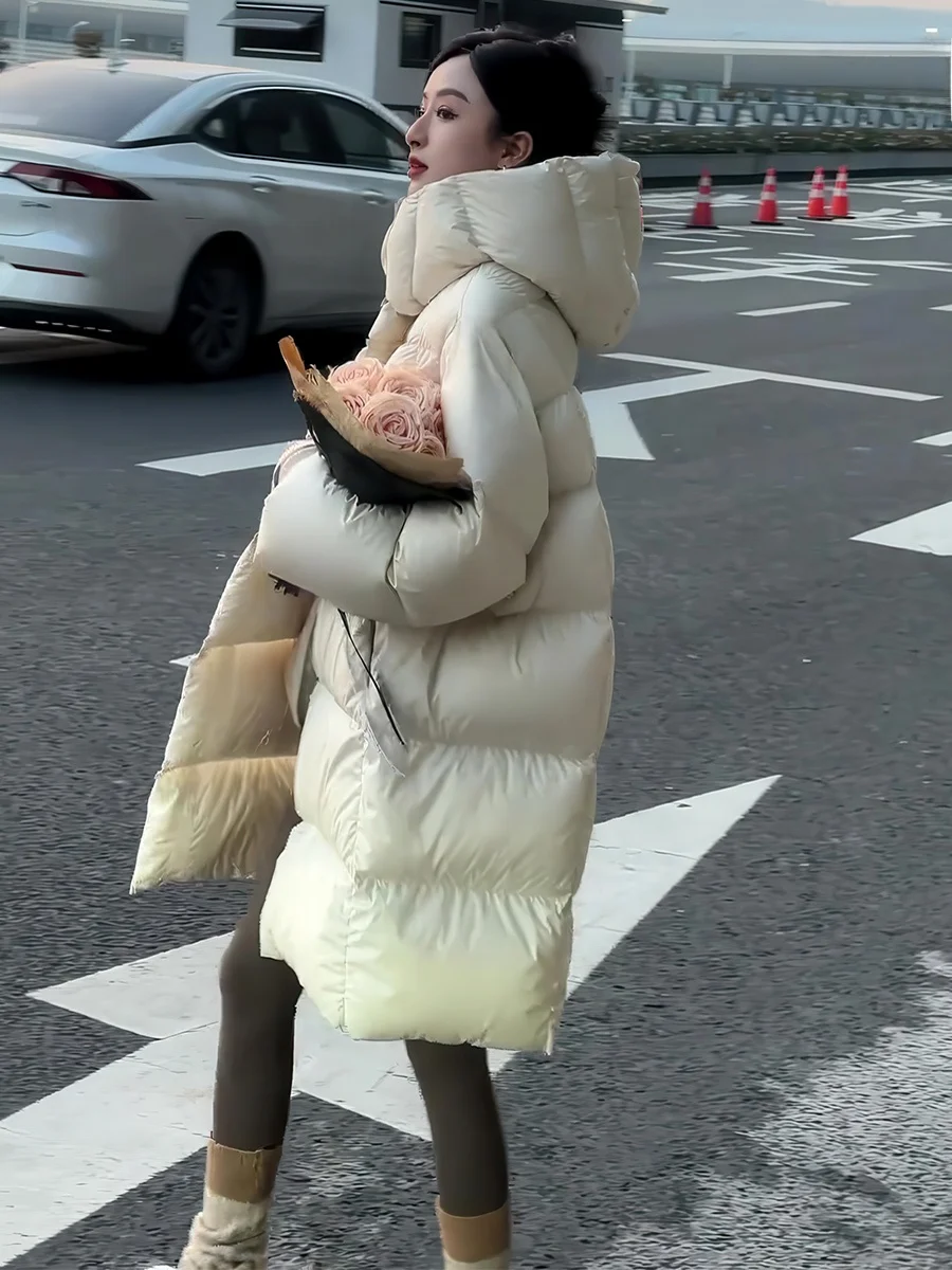 Cloudlike Puffin blanco Du down Jaet abrigo de invierno medio largo para mujer Casual Sle cálido cierre de cremallera Color