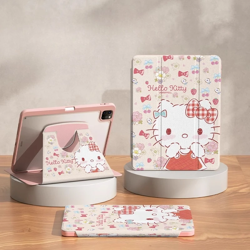 

Hello Kitty For iPad Case Funda ipad A16 11in Pro 4 5 6 Protective Shell Mini 6 7 Air 3 4 5 10th 11th Gen Rotating Tablet Cover